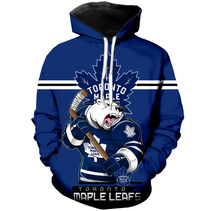 

Toronto Men's 3D Hoodie Blue Maple White Bear Print Maple Leafs Cool Outdoor Sweatshirt 1