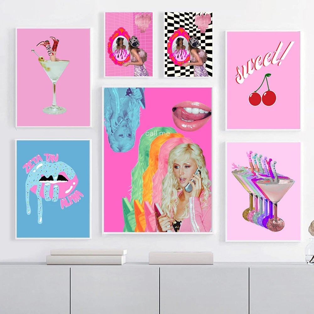 

Cowgirl розовый Dorm стена Художественная печать на холсте Модный черный белый декор для ванной комнаты современный Радужный коктейли постер ка...