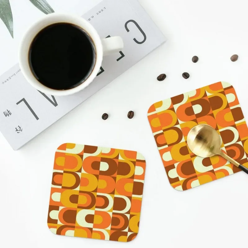 

70s Pattern Retro Inustrial Coasters PVC Leather Placemats Waterproof Insulation Coffee Mats Home Kitchen Dining Pads Set of 4