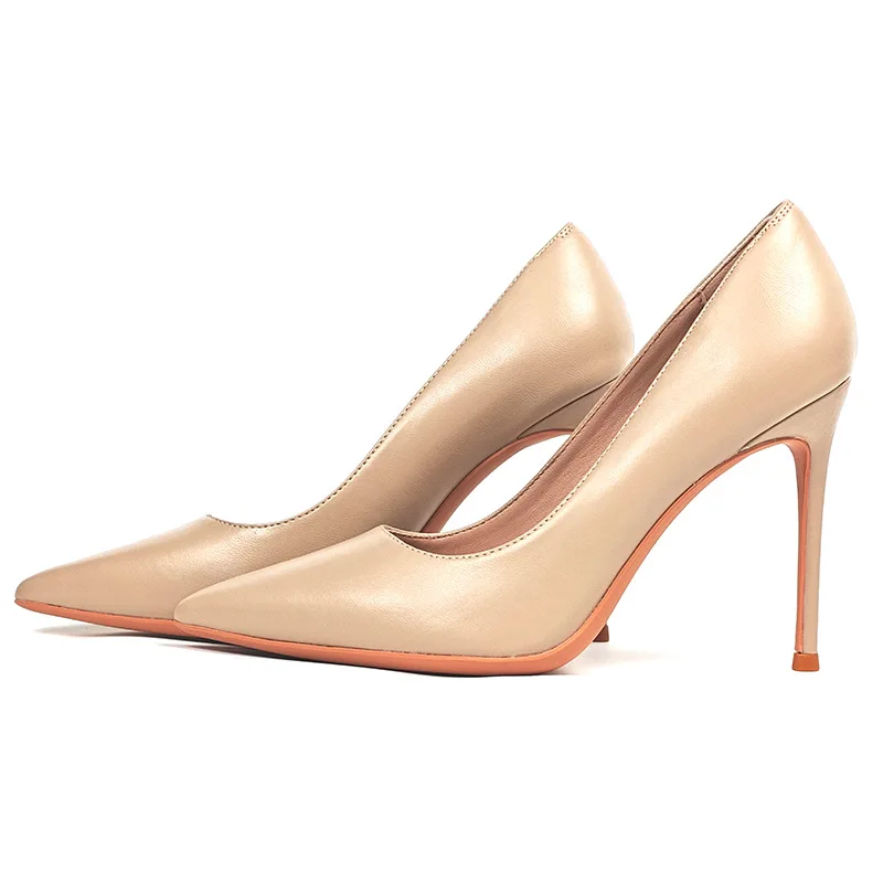 

Women Pumps New Shoes Sexy Pointed Toe Slip-On Summer PU 10CM Thin Heels Office Lady Office Career Women Shoes Off White