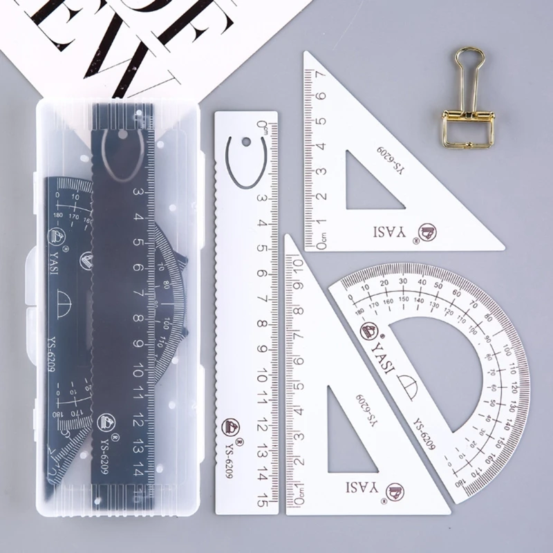 

Math Drawing Tool kit 2 Pcs Triangular Ruler/1 Pc Protractor/1 Pc Straight Ruler for Students Engineers Math Geometry H8WD