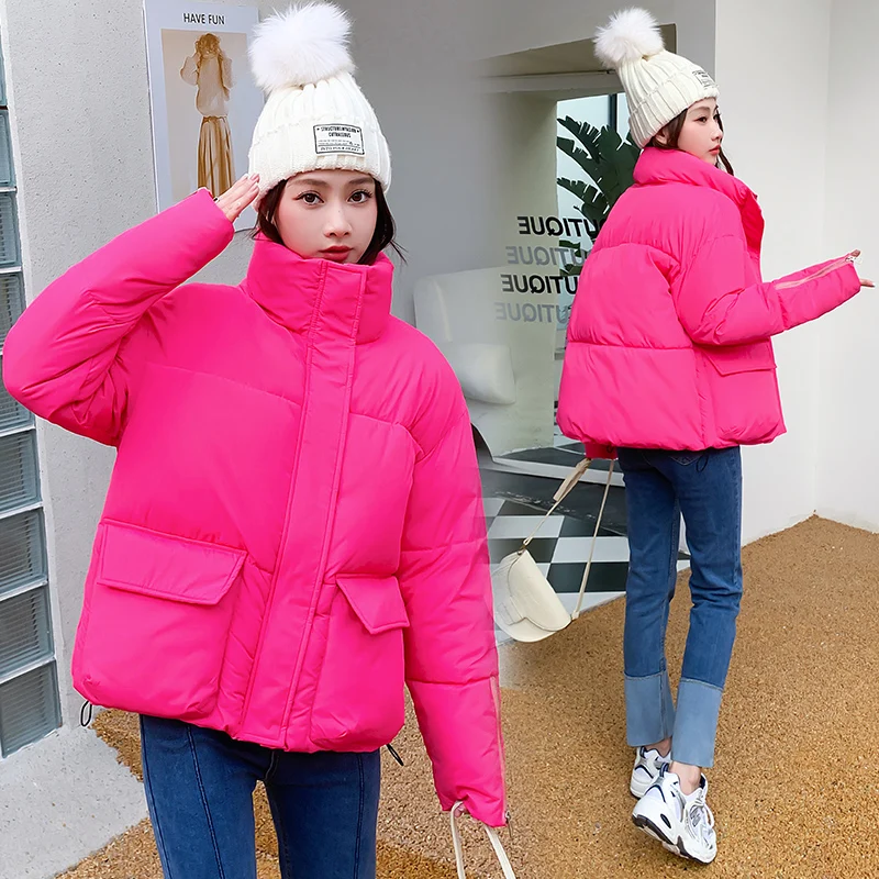 Short cotton clothes Women's 2022 Autumn And Winter large size Bread Coat Korean Version loose Stand Collar College Wind Jacket