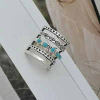 new bohemian beautiful woman ring european and american hollow retro blue turquoise ring