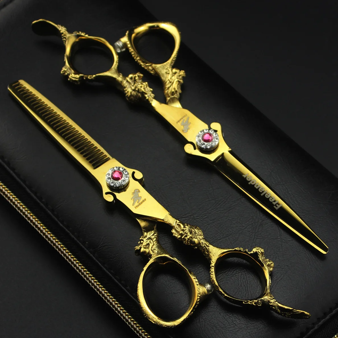 

6.0 inch Golden Hair Scissors Dragon Handle Thinning Scissor Set