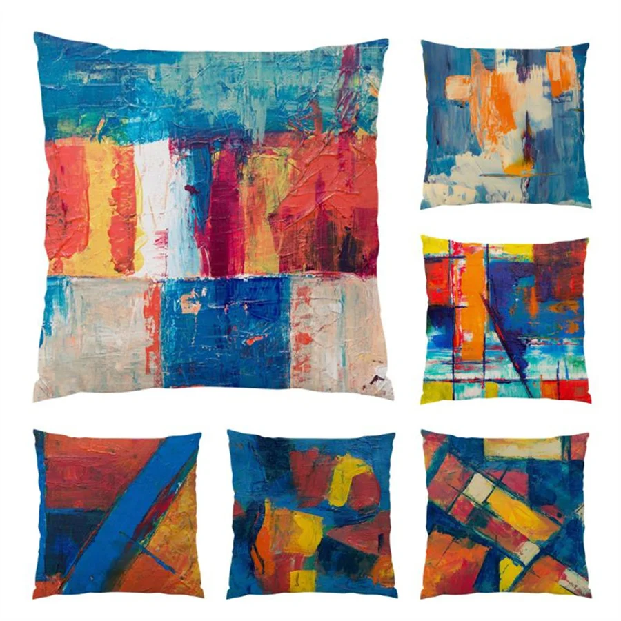 

Colorful 45x45 Cushions Covers Velvet Ornamental Pillows for Living Room Oil Painting Home Decoration Artistic Pillowcase E0303