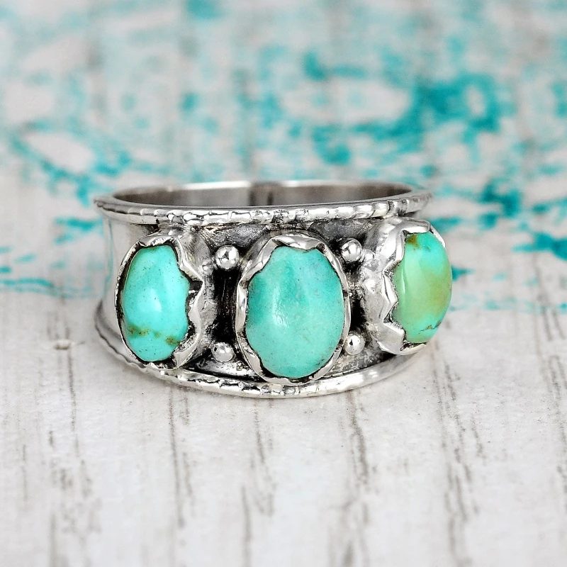 

Three Stone Authentic Turquoise Rings Women's Ring