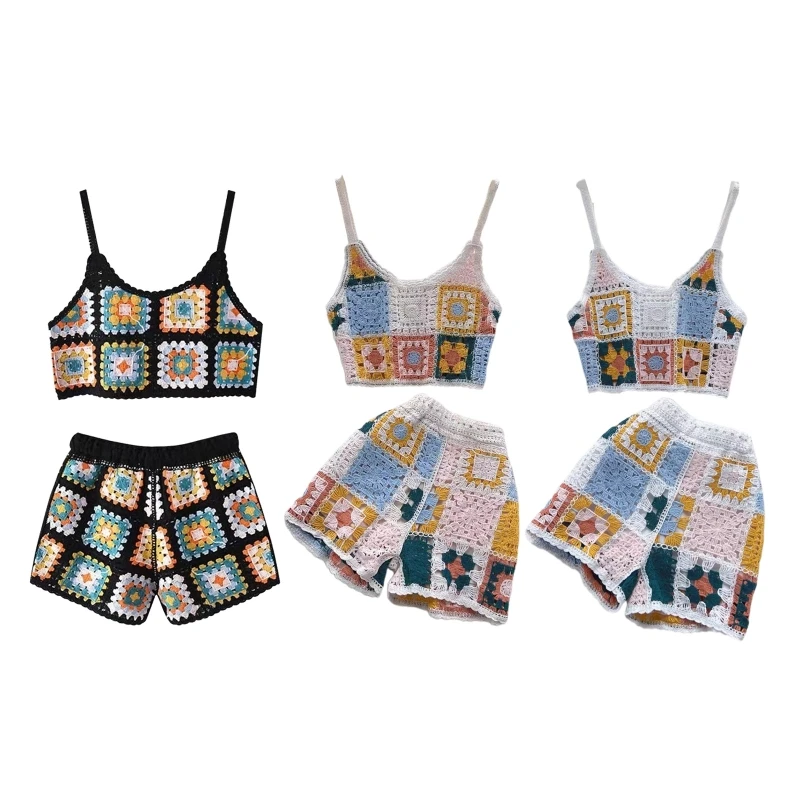 

Летние комплекты из майки и шортов, короткий топ с круглым вырезом и высокой талией