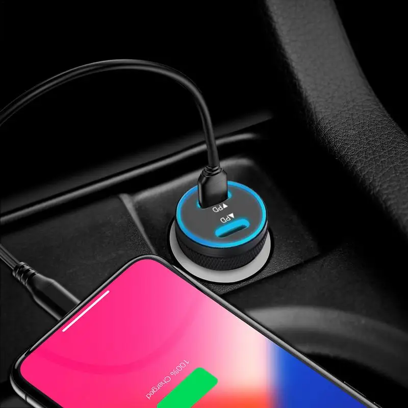 Ładowarka samochodowa USB Szybkie ładowanie Podwójna ładowarka PD do telefonu komórkowego Ochrona bezpieczeństwa Adapter