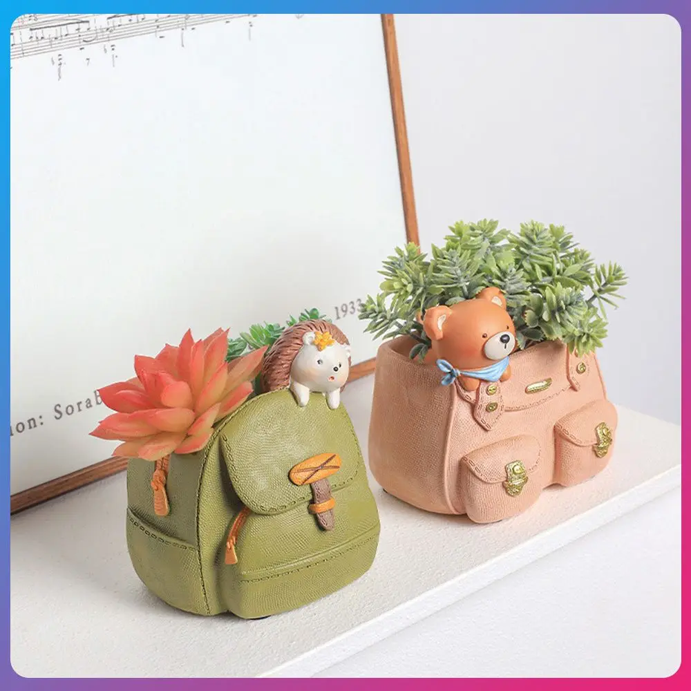 

Cartoon Resin Flower Pot Handmade Desktop Gardening Landscape Creative Student Storage Pen Holder Schoolbag Garden Flower Pots