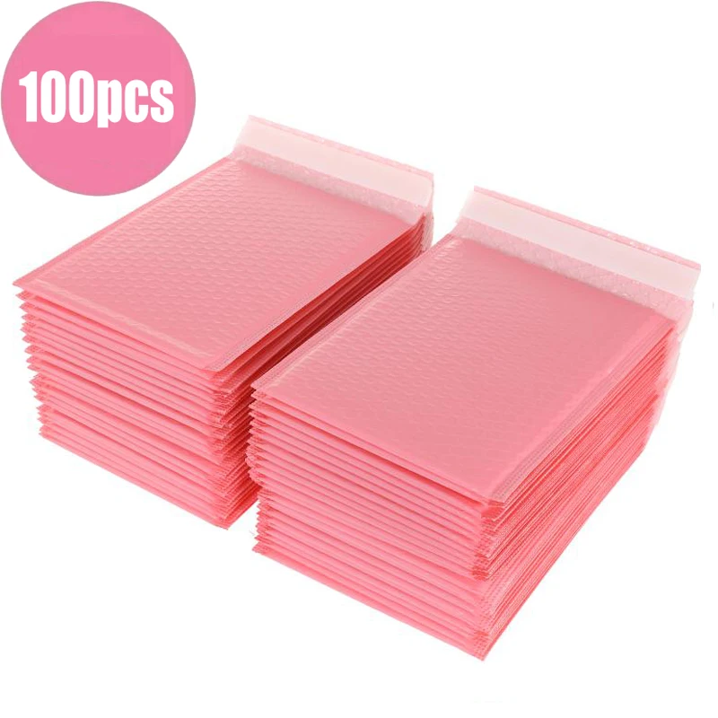 100pcs Bubble Mailers Padded Envelopes Pearl film Gift Present Mail Envelope Bag For Book Magazine Lined Mailer Self Seal Pink