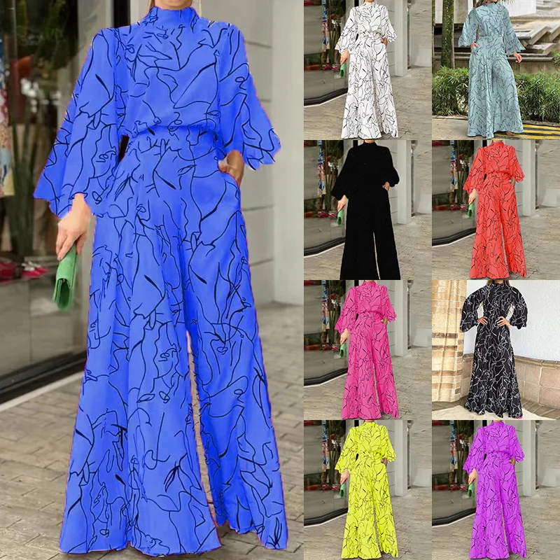 

Women Jumpsuit Summer Sexy Halterneck Art Print Jumpsuit High Streetwear Bodycon Wide Leg Romper