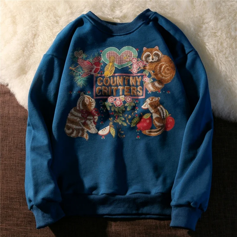 

2021 Autumn New Streetwear Women Winter Tops Pullover Harajuku Animal Cat Fun Print Sweatshirts for Teens Girls Fashion Clothes