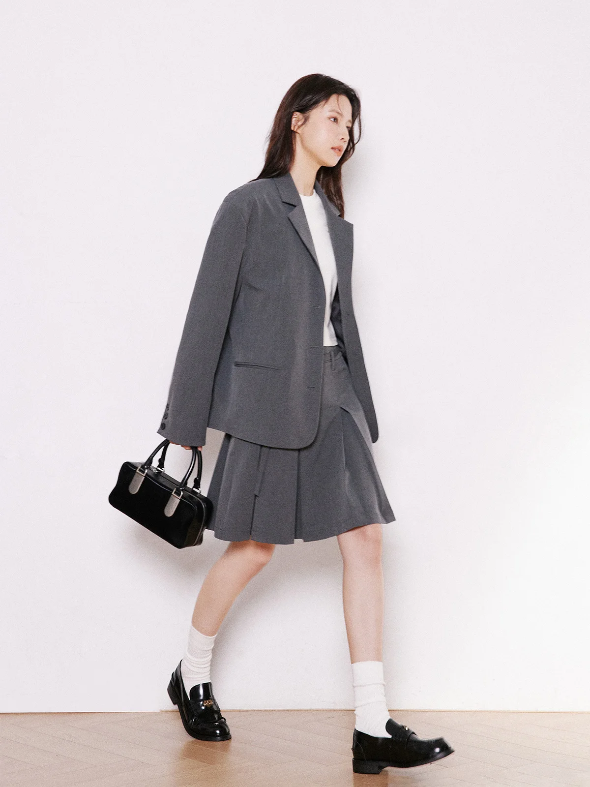 Женское однобортное пальто [INRM Официальный магазин] серое элегантное