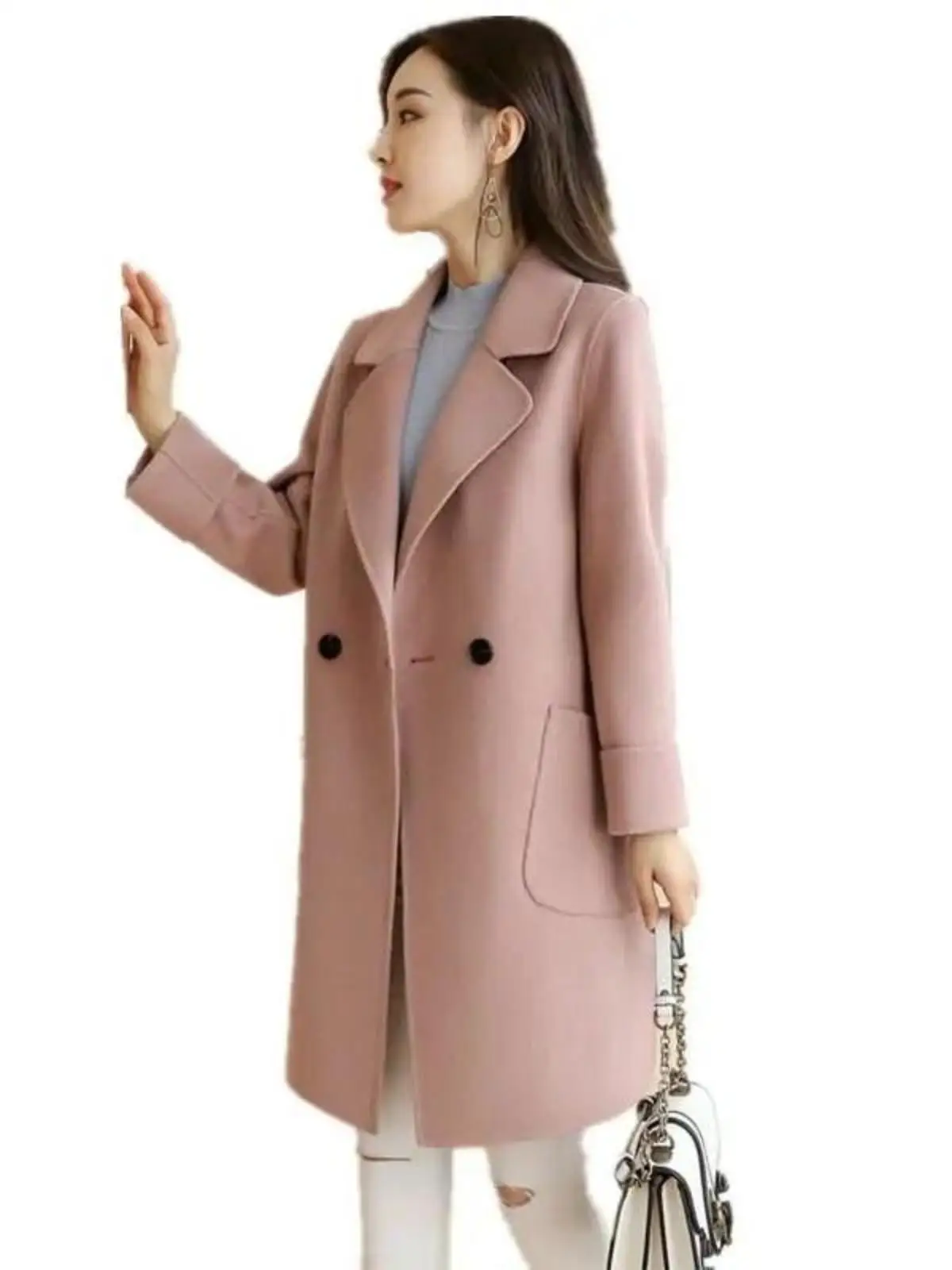 2024 Spring and Autumn New Elegant Woolen Jacket Women Korean Sle Mid-Length Loose Slimming Coat