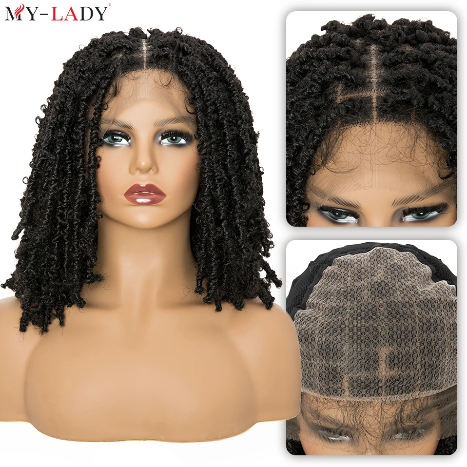 My-Lady 14inch Synthetic Braided Wigs Front Lace Wig Butterfly Locs Dreadlock Twist Lace Wigs Curly Braids Hair For Black Women