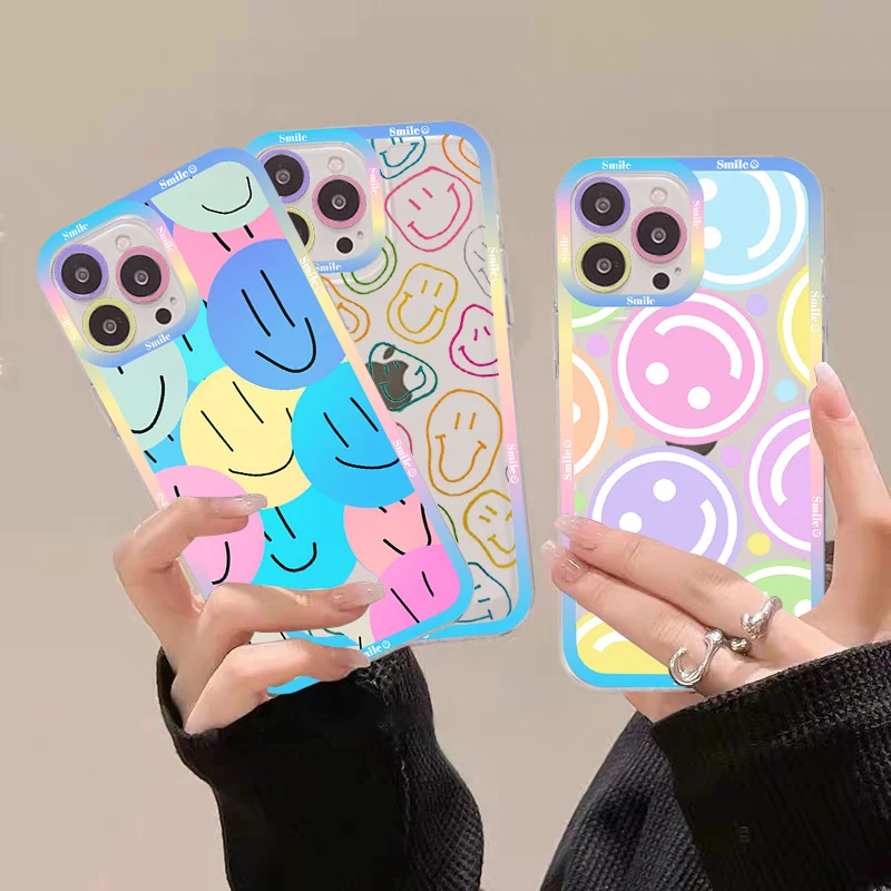 

Cute Funny Trippy Smiley Face Phone Case For iPhone 14 13 12 11 Pro Max Mini X Xs XR 6 7 8 Plus SE 2020 Transparent Case