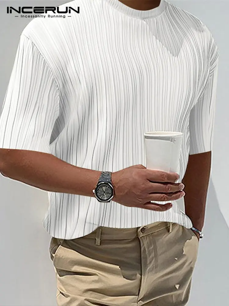 

Men T Shirt Patchwork O-neck Short Sleeve Folds Summer Loose Casual Men Clothing Streetwear 2022 Leisure Camisetas S-5XL INCERUN
