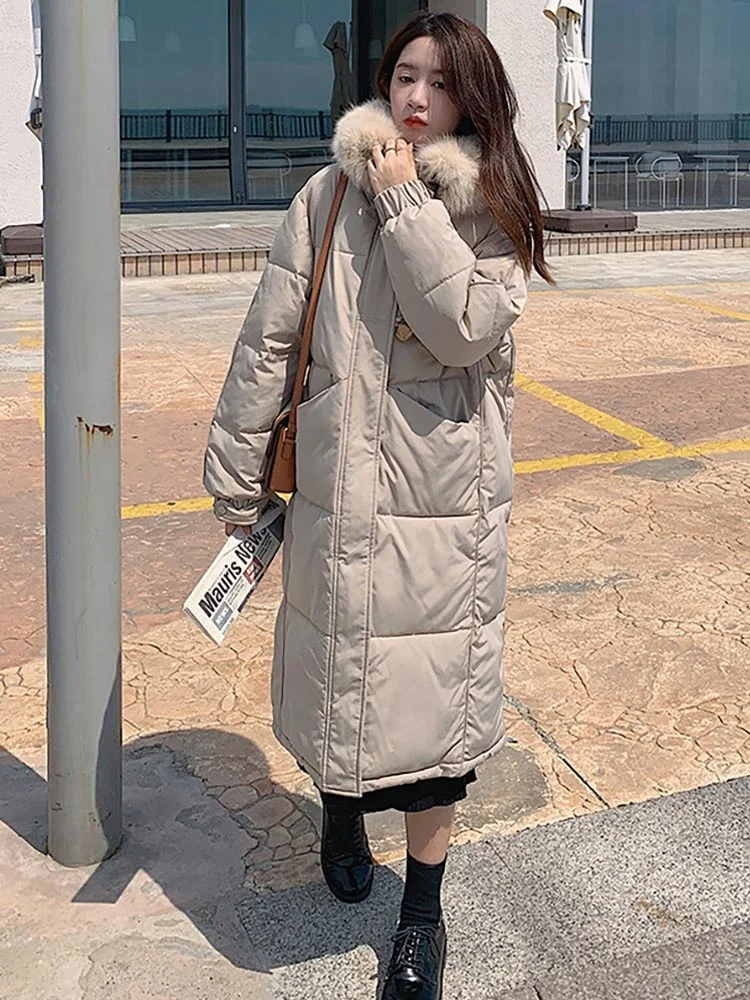New Parkas Women 2022 Winter Long Jacket Coat Fur Hooded Female Parkas Thick Warm Cotton Padded Jacket Casual Clothes
