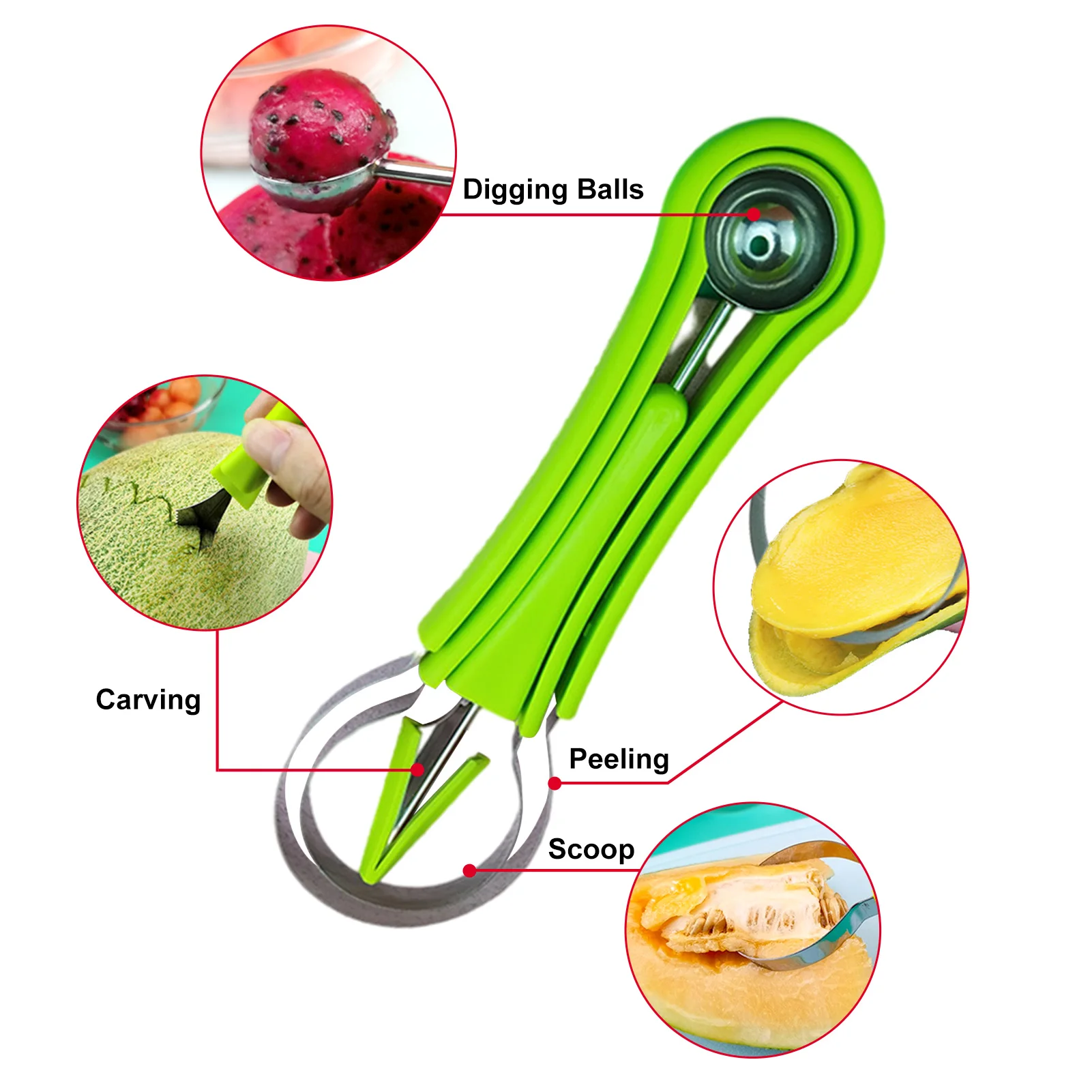 Набор инструментов для резьбы по фруктам комплект 4 в 1 совок дыни Овощечистка