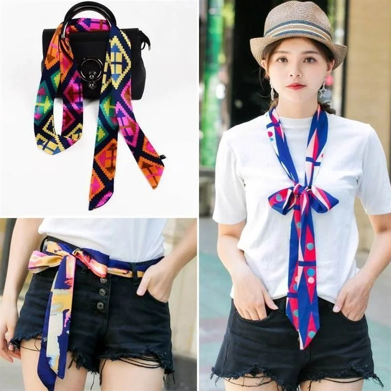 

Printed Silk Scarf Women Ladies Scarveshot 2019 luxury women silk scarf neck head scarf hair scarf 200*5cm skinny scarfs