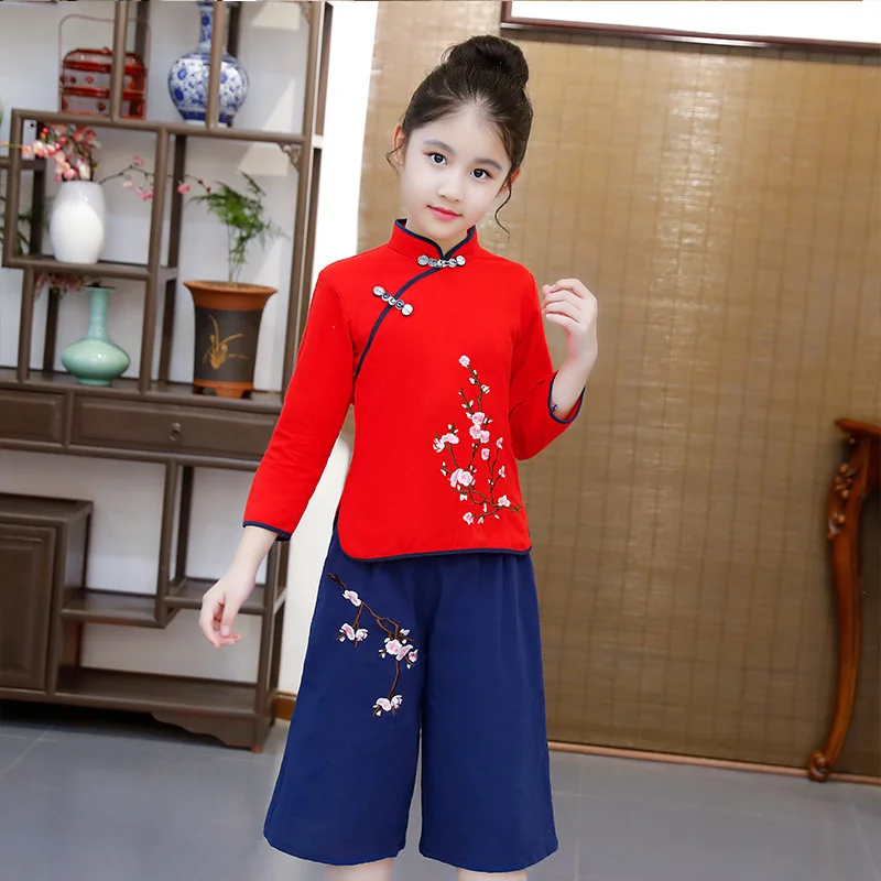 

Girls' Han Suit Chinese Style Spring and Autumn Style Antique Embroidery Baby Middle and Big Children's Performance Suit Tang
