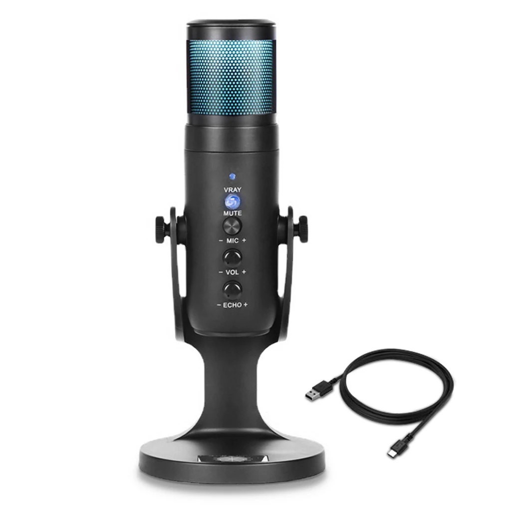 

Microphone RGB Dynamic Light Condenser Microphone Type-c Desktop PC Mic for Vlogging Gaming Streaming