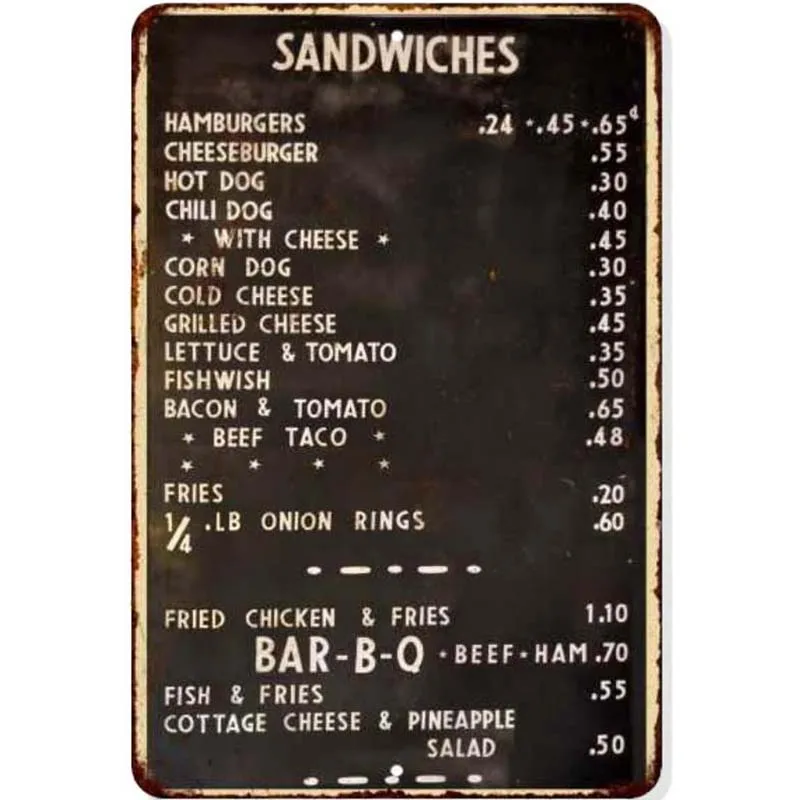 

1940's Diner Menu Sign Restaurant Decor Diner Signs 50s Decoration Retro Home Vintage Plaque Wall Art Tin Kitchen Lunch Gift
