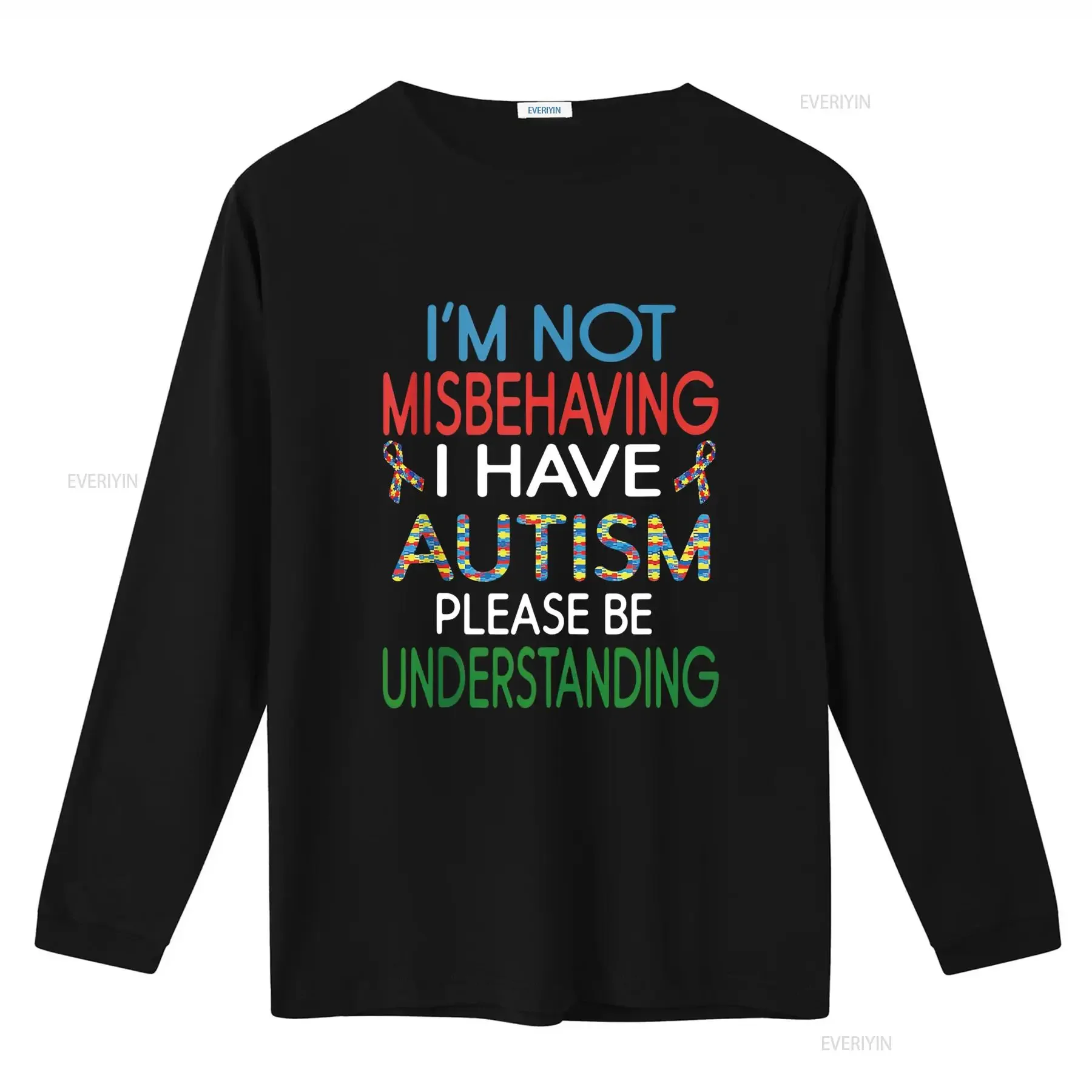 Фото Мужская футболка Aspergers and Autism Kids I m Not Misbehaving Have, черная маленькая винтажная стираная уличная одежда унисекс, слегка мягкая №3