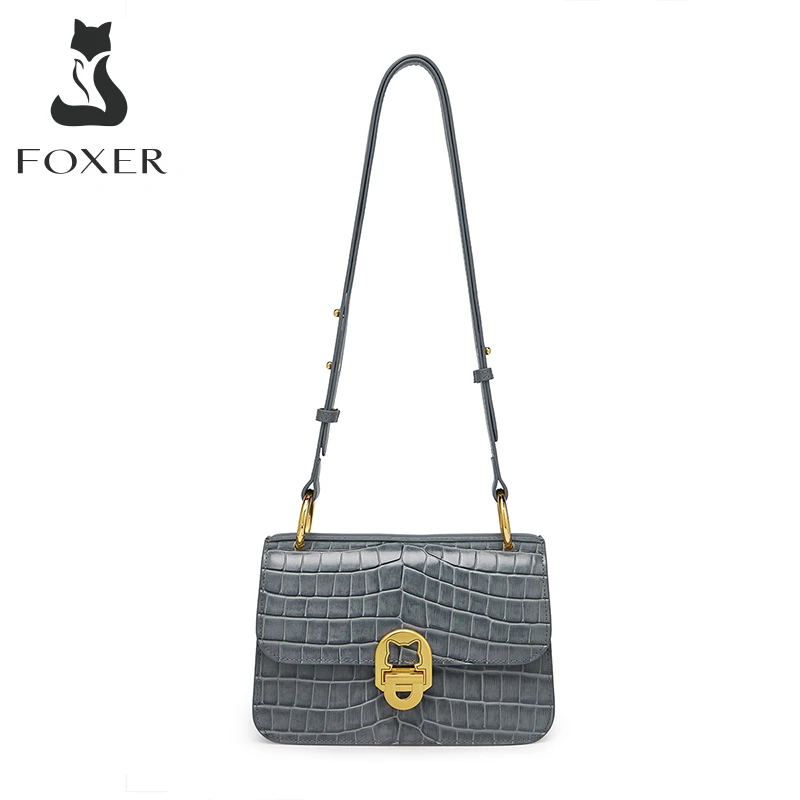 FOXER Women's Bag Split Leather Premium Shoulder Bags Retro Fashion Elegant Female Underarm Bag Casual Travel Crossbody Purse