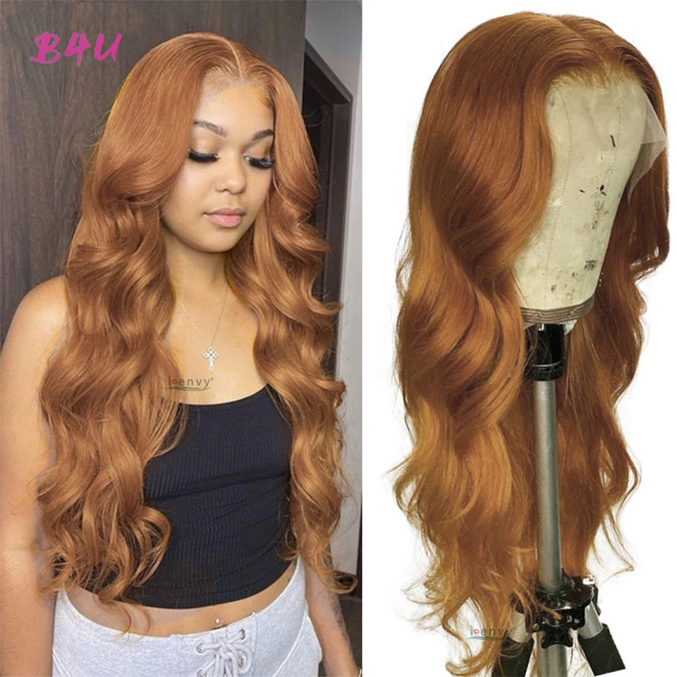 Colored Human Hair Wig Ginger Brown Straight Lace Front Human Hair Wigs Brazilian Body Wave Lace Closure Wig #30 Brown Remy Wig
