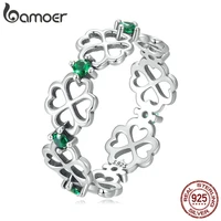 bamoer 925 sterling silver ring four leaf clover good luck band ring for women girl fashion gifts comfort fit size 6 to 8