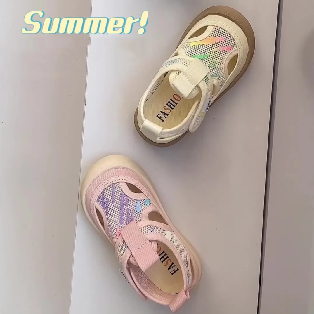 

Летние Детские сетчатые туфли, детские дышащие мягкие сандалии с перфорацией, модная Нескользящая спортивная обувь для мальчиков и девочек
