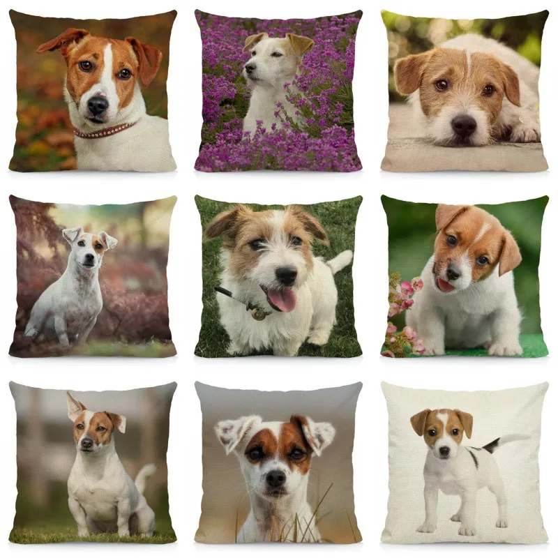 

Animal Dog Printed Linen Cushion Cover Jack Russell Terrier Pillowcase Home Decor 45x45cm