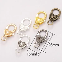 10pcslot 26x15mm lobster clasp hooks heart keychain clasps bracelet chain accessory for jewelry making components wholesale diy