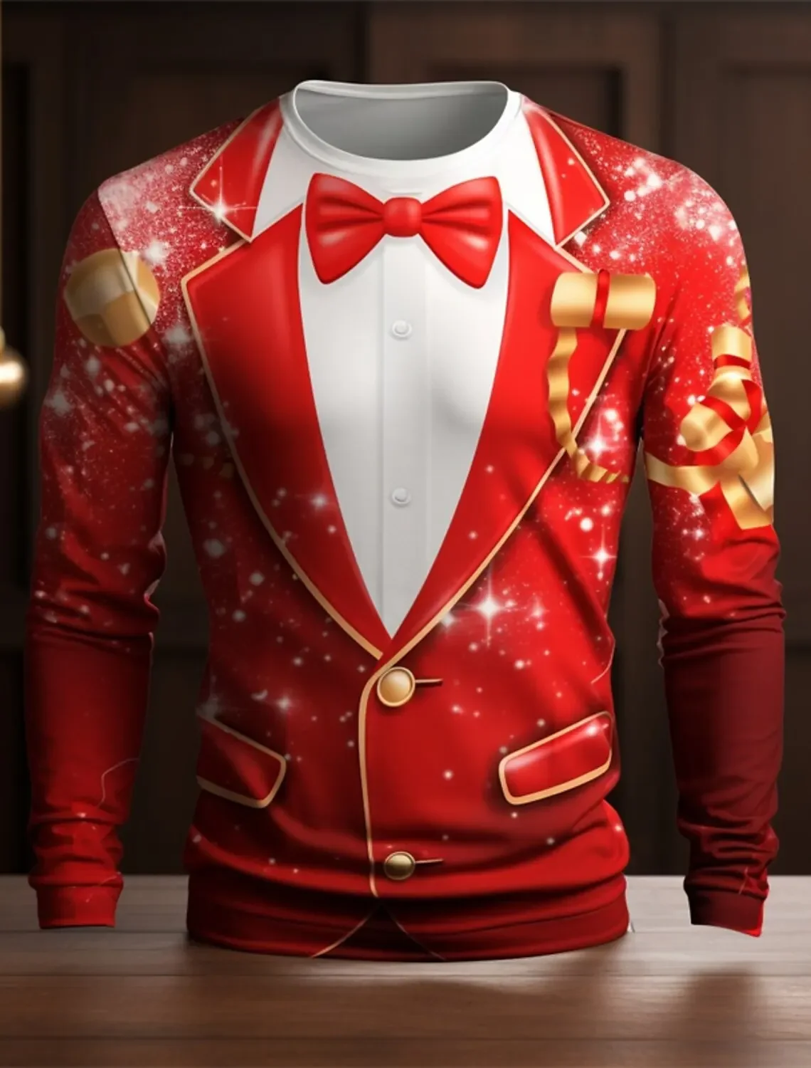 

Christmas Men's Clothing Christmas Gift Gentlemen's Uniform 3D Print T-shirt Round Neck Sports Casual Long Sleeve Trendy Top