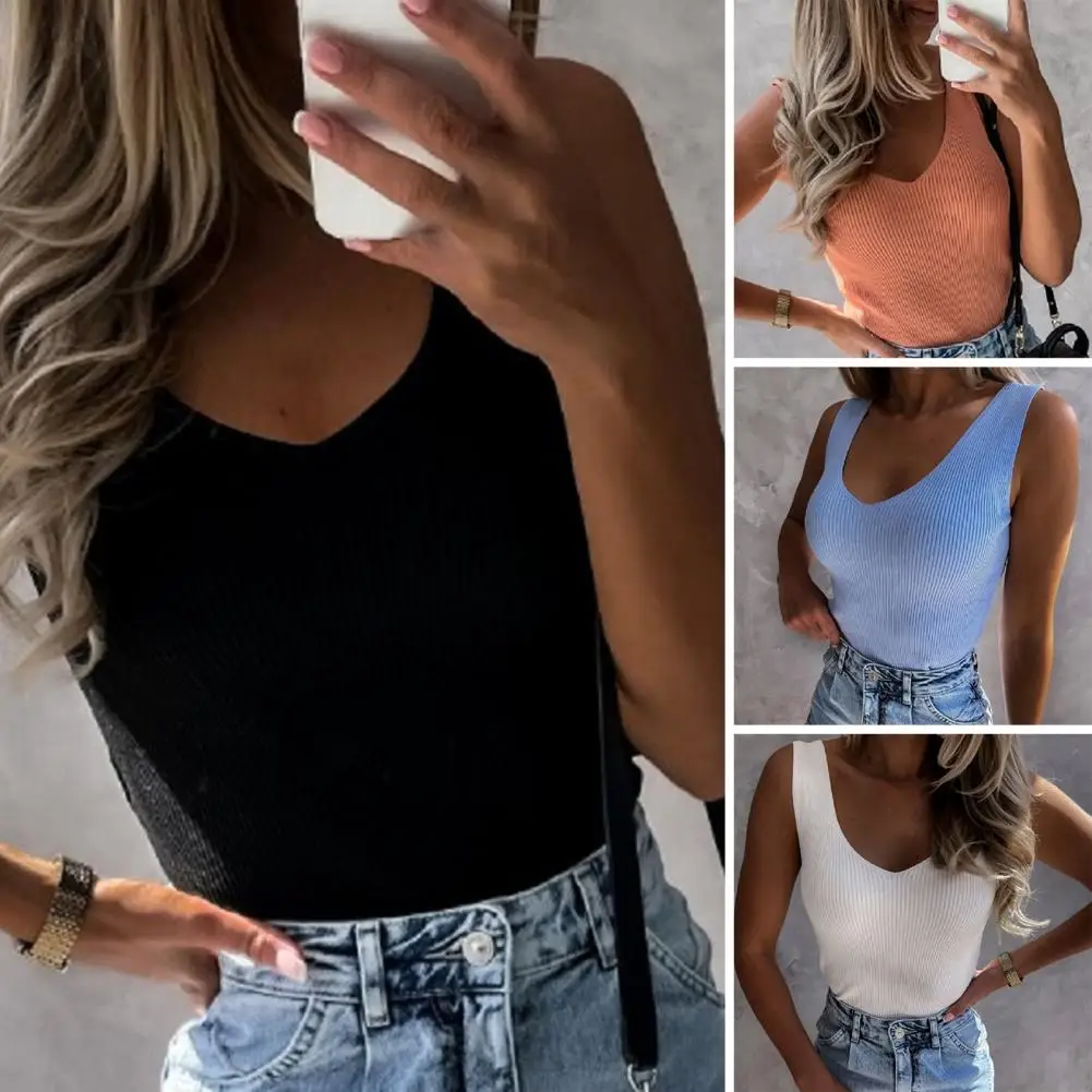 

Camisole Blouse Trendy Lightweight Comfy Women Pure Color Basic Vest Streetwear