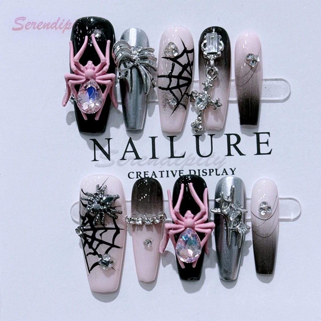10 шт. пресс для дизайна ногтей в стиле панк черная пудра крутой паук стразы дизайн