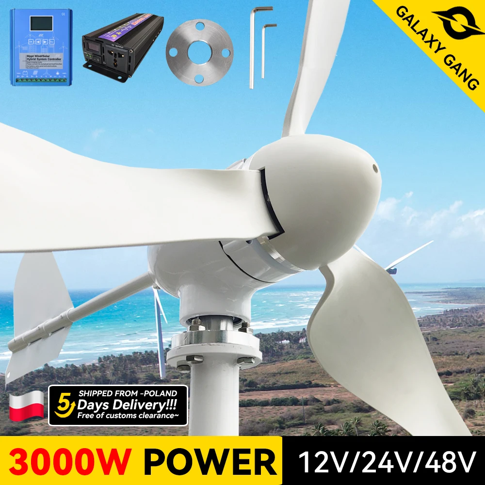 

Генератор ветряной турбины 3000 Вт, 5000 Вт, 3 кВт, генератор с 3 лопастями и системой домашнего использования мощностью 12 В, 24 В, 48 в MPPT