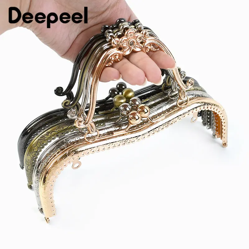 2/4Pcs 20.5cm Embossed Metal Bags Handle Diy Handmade Sewing Brackets Purse Frame Bag Kiss Clasp Handles Hardware Accessories