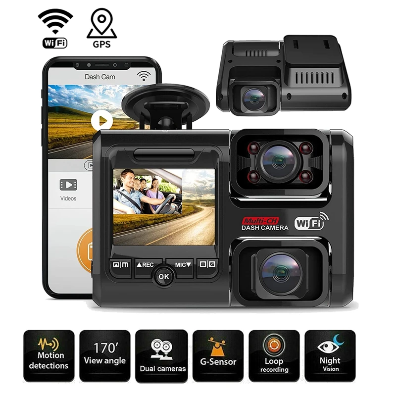 

4K 2160P Front and Cabin Dual Dash Cam Built in WiFi GPS for Cars Taxi, Car DVR Driving Recorder Parking Monitor Camera