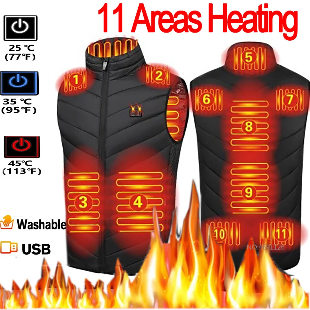 

17/11 Places Heated Vest Men Women Usb Heated Jacket Heating Vest Thermal Clothing Hunting Vest Winter Heating Jacket BlackS-6XL