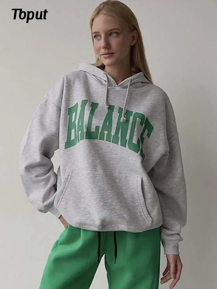 

Women Pocket Letter Print Hooded Hoodies Female Casual Long Sleeve Warm Sweatshirts Lady Autumn Winter Fashion Streetwear Hoody