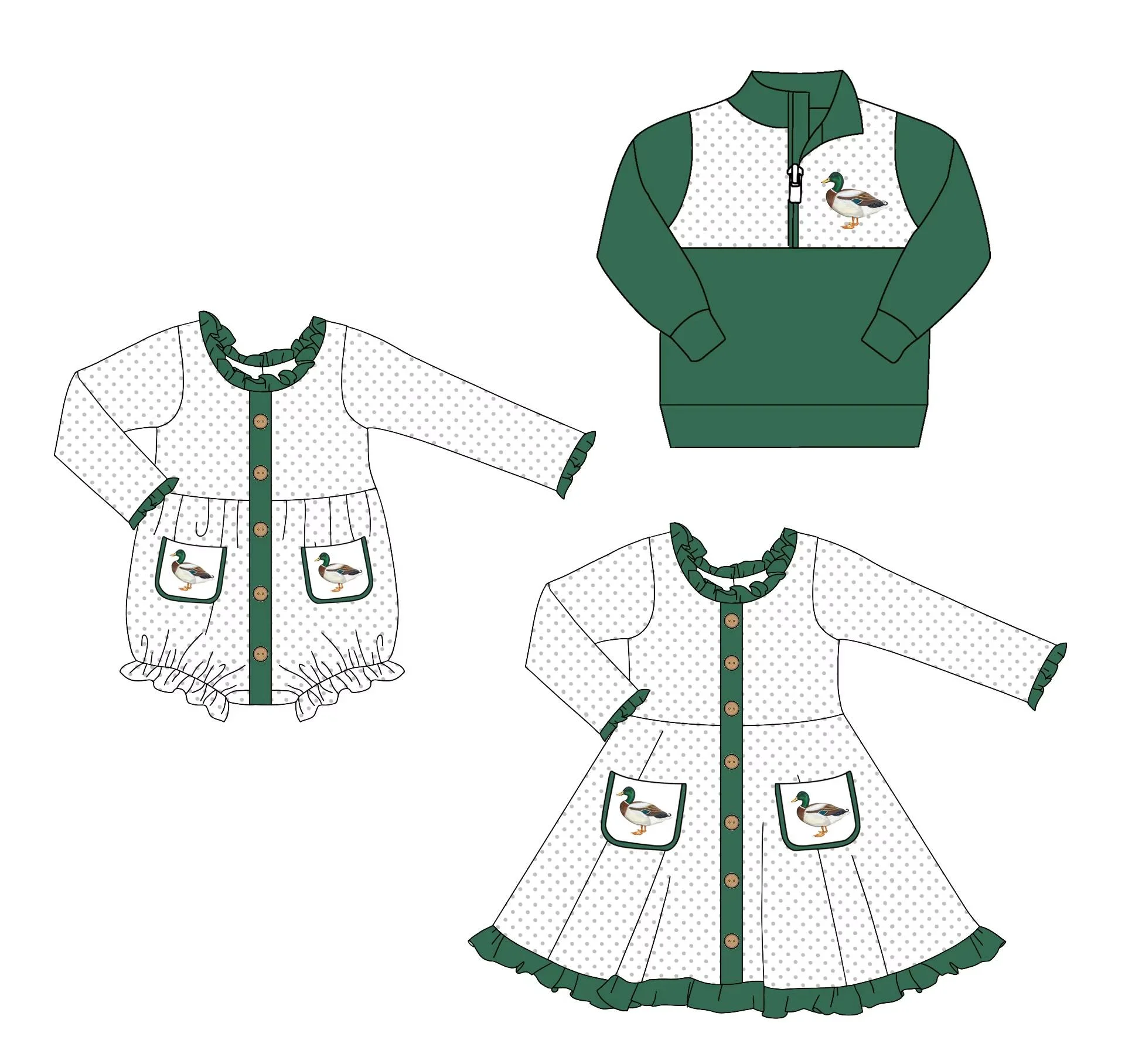 Осенний зеленый серый костюм в горошек с принтом утки для мальчиков платье