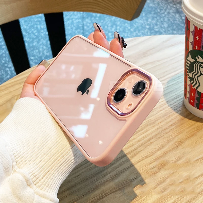 

Luxury Candy Transparent Shockproof Soft Frame Case for iPhone 13 12 11 Pro Max Mini X XR XS Metal Camera Protection Back Cover