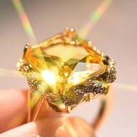 trendy square cyrstal engagement ring for women champagne big yellow zircon female rings large gen stone ring jewelry gifts