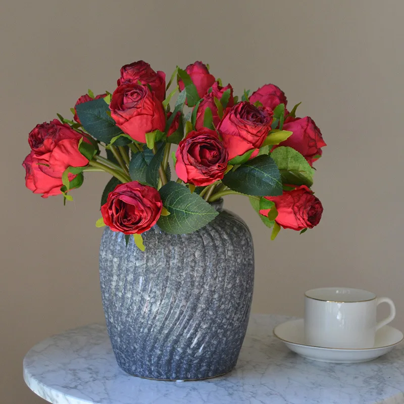 30 см искусственные края на гриле винтажная цветочная композиция 11 головок розы