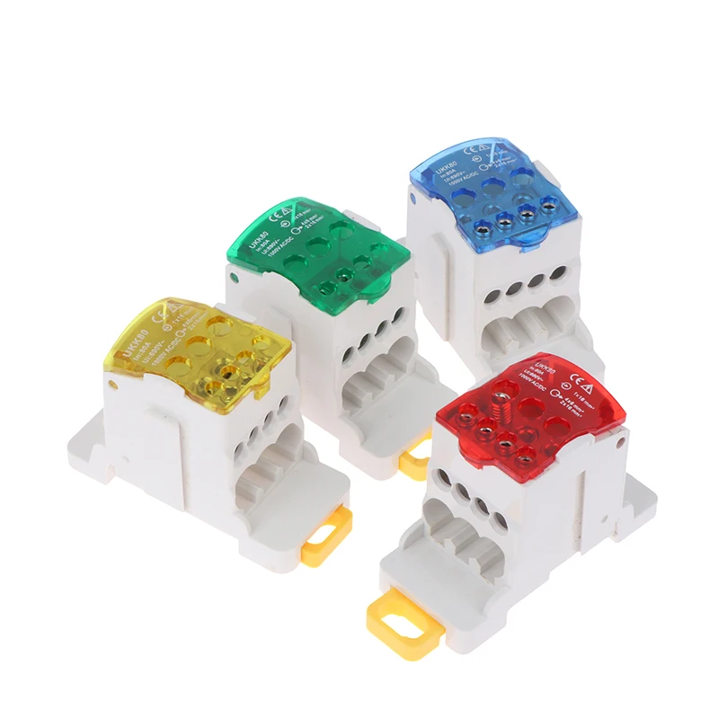 

1PC UKK80A Terminal Block Rail distribution Box Universal Electric Wire Connector RED YELLOW BLUE GREEN