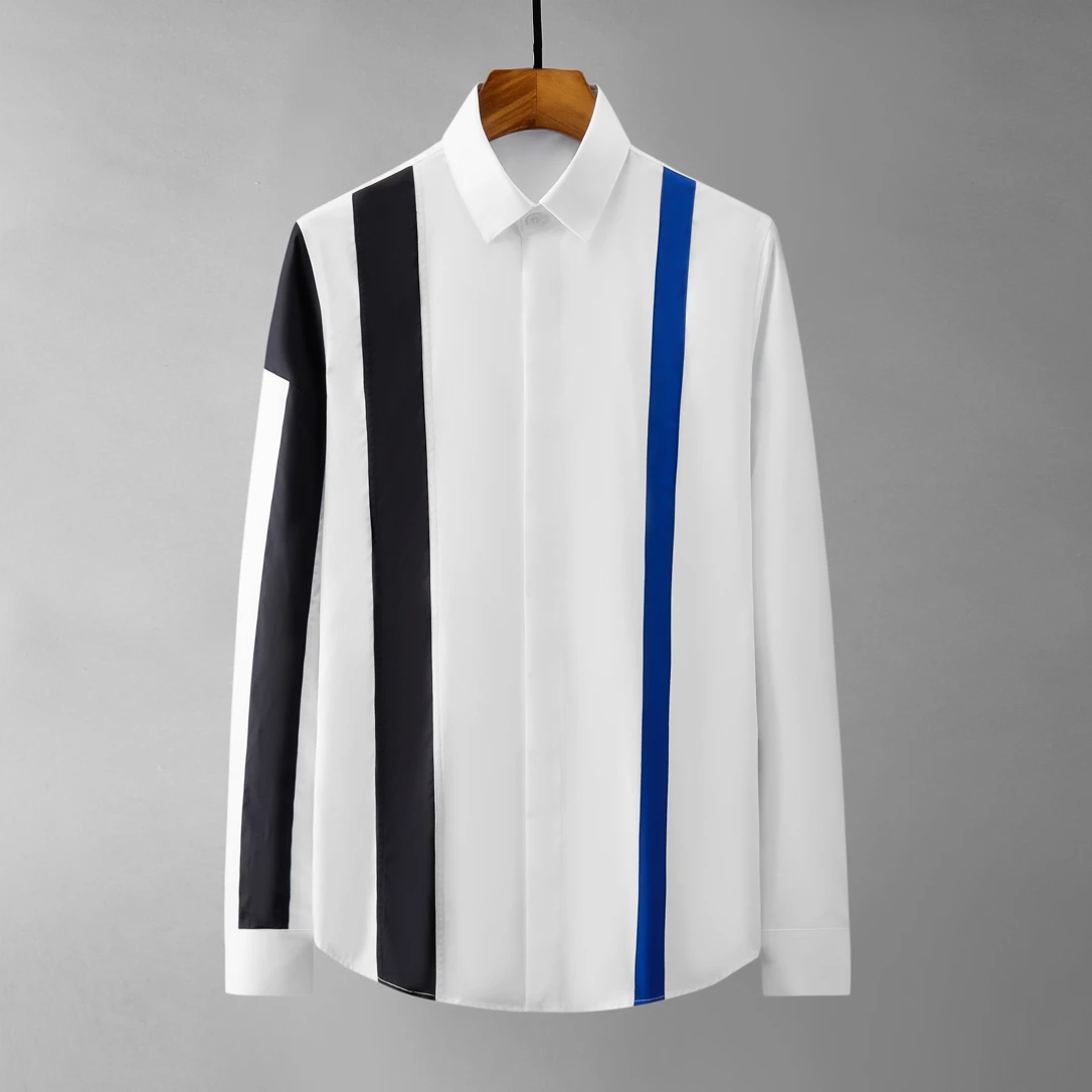 

2022 комбинированная Мужская рубашка, модная Повседневная рубашка с длинным рукавом, мужская деловая формальная рубашка, приталенная уличная одежда, вечерние смокинги