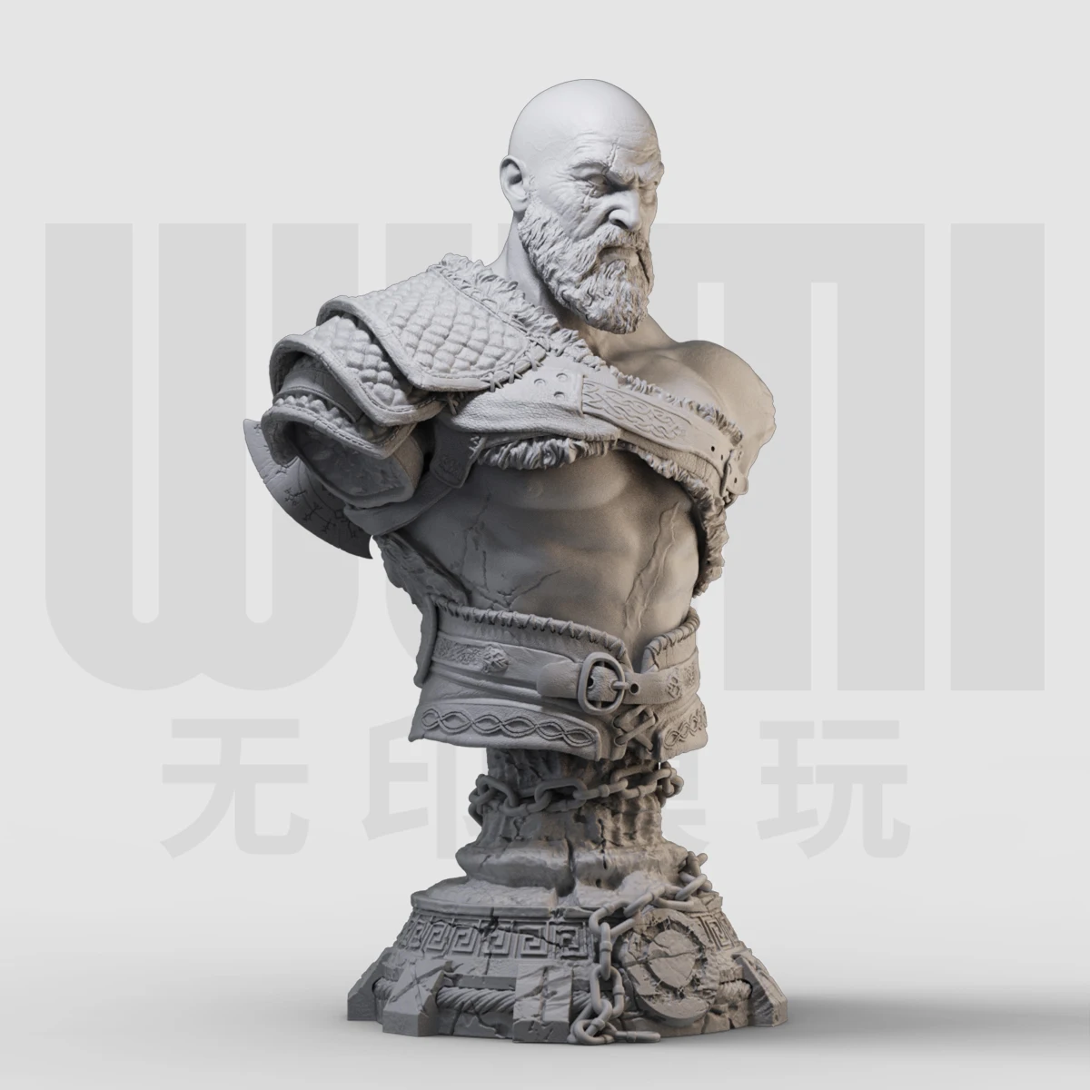 

3D Printed 1/10 Scale GK Mold God Of War Kratos Bust Resin FIGURE Statue Fans Collection White Mold for DIY Painted12.5cm
