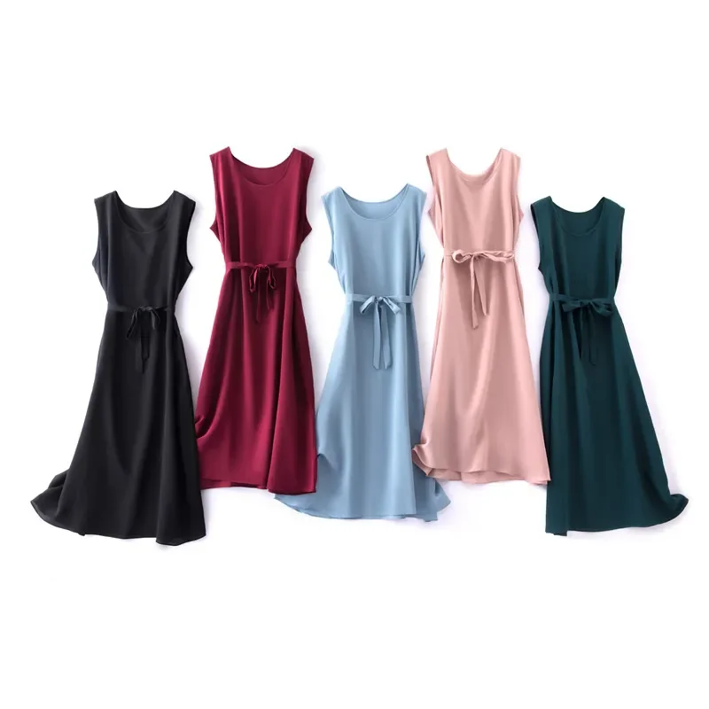 Женское длинное шелковое платье повседневное черное без рукавов модель Pph5050 на